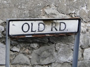 Old Road way marker in Llandudno, North Wales.